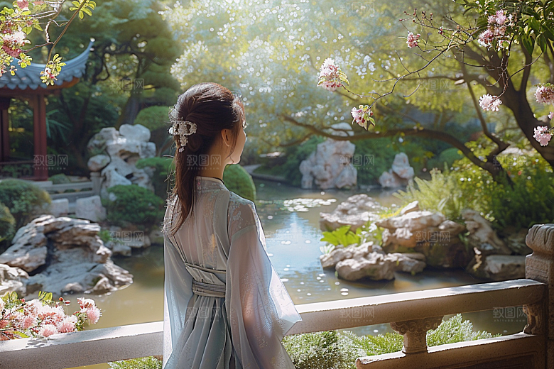 花卉汉服人物浪漫古风摄影图