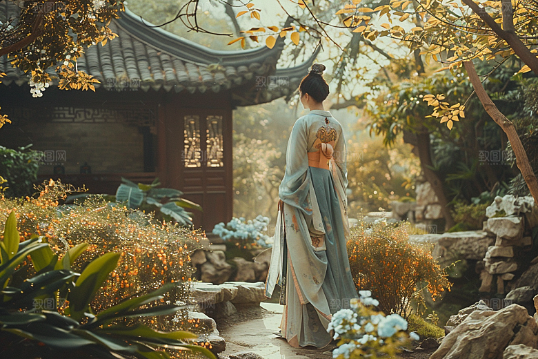 花卉汉服人物写真中式摄影图