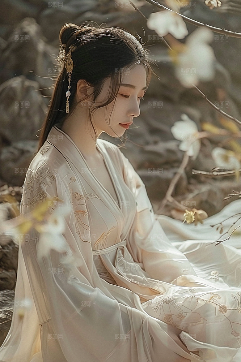 花卉汉服人物中式浪漫摄影图