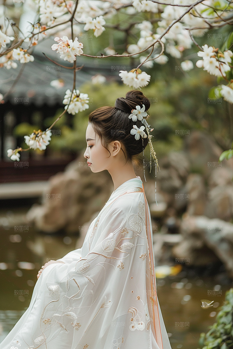 花卉汉服人物中国风人像摄影图