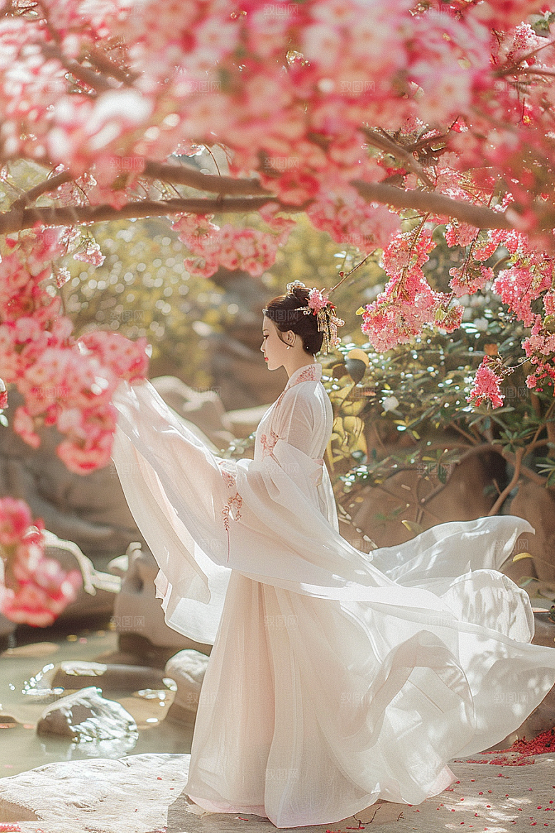 花卉汉服人物中国风古风摄影图