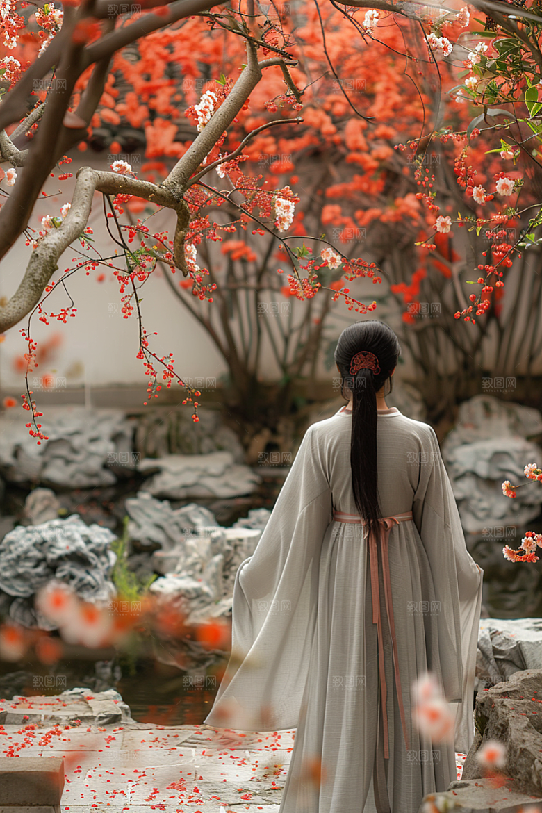 花卉汉服人物美景园林摄影图