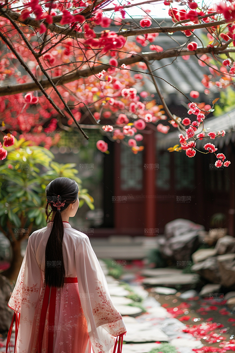 花卉汉服人物浪漫人像摄影图