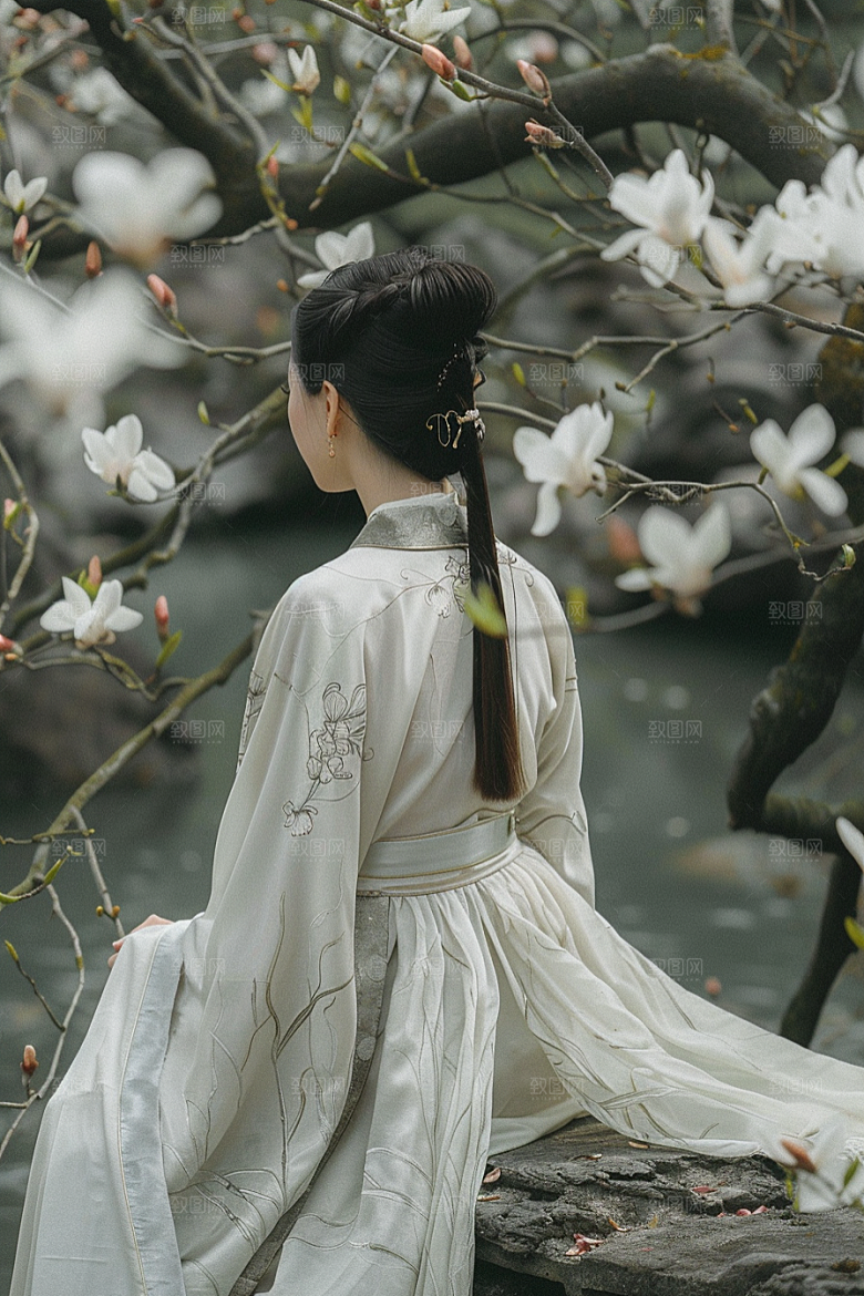 花卉汉服人物美女美景摄影图