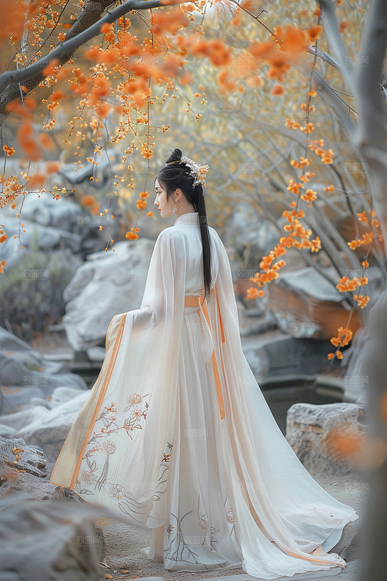 花卉汉服人物浪漫美女摄影图