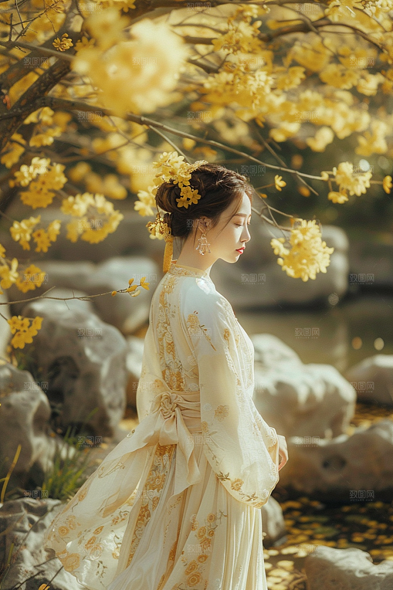 花卉汉服人物人像中国风摄影图