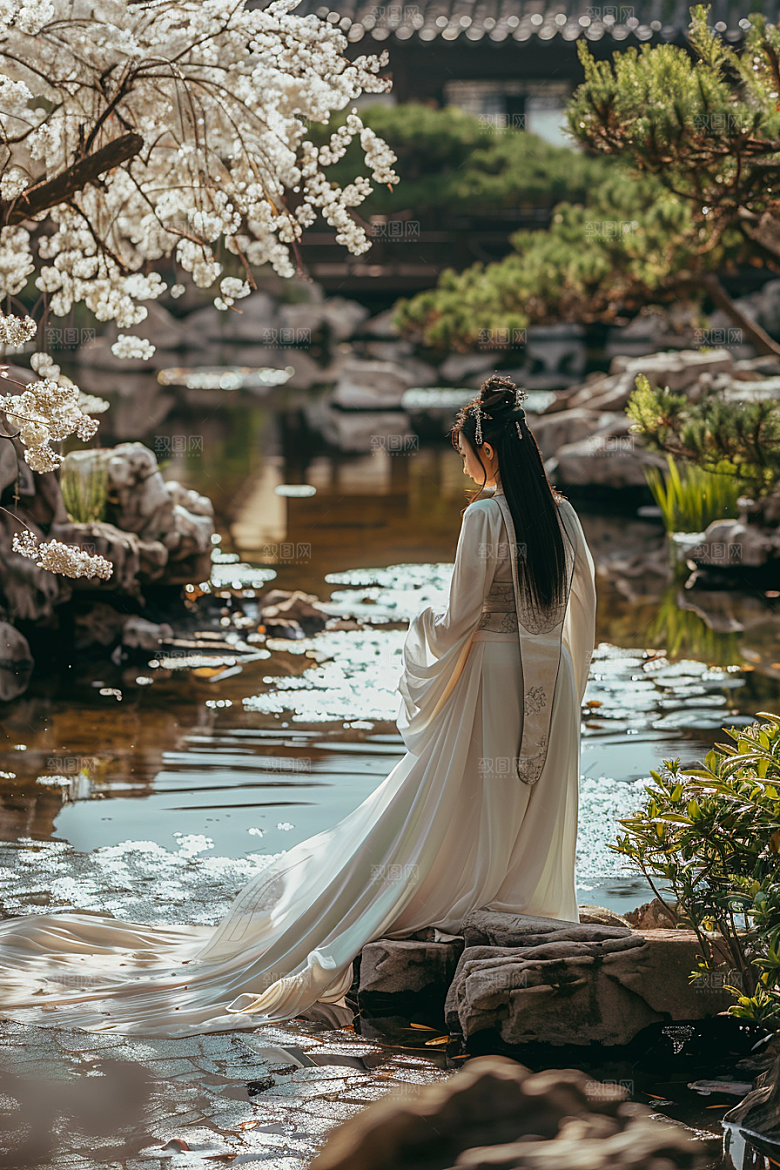 花卉汉服人物浪漫人像摄影图