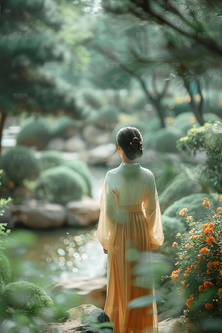 花卉汉服人物写真人像摄影图