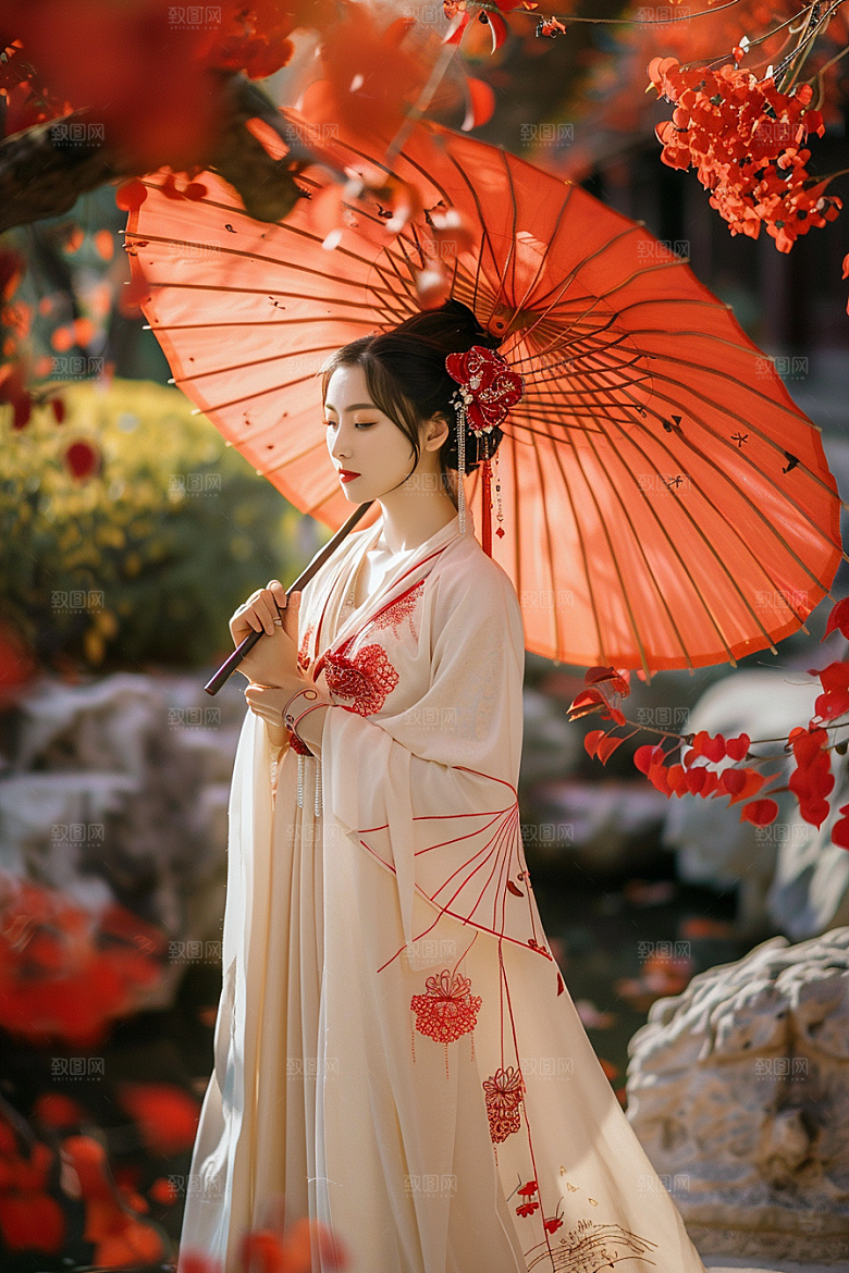 花卉汉服人物写真中式摄影图
