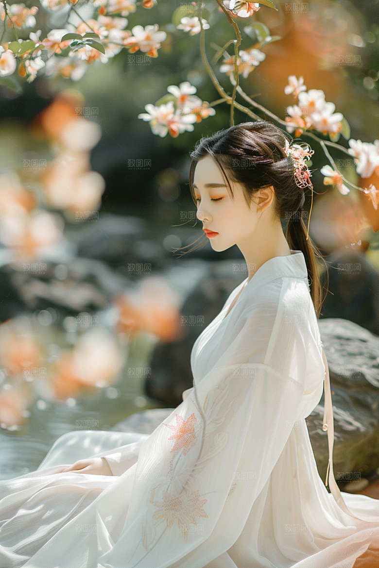 花卉汉服人物浪漫中式摄影图