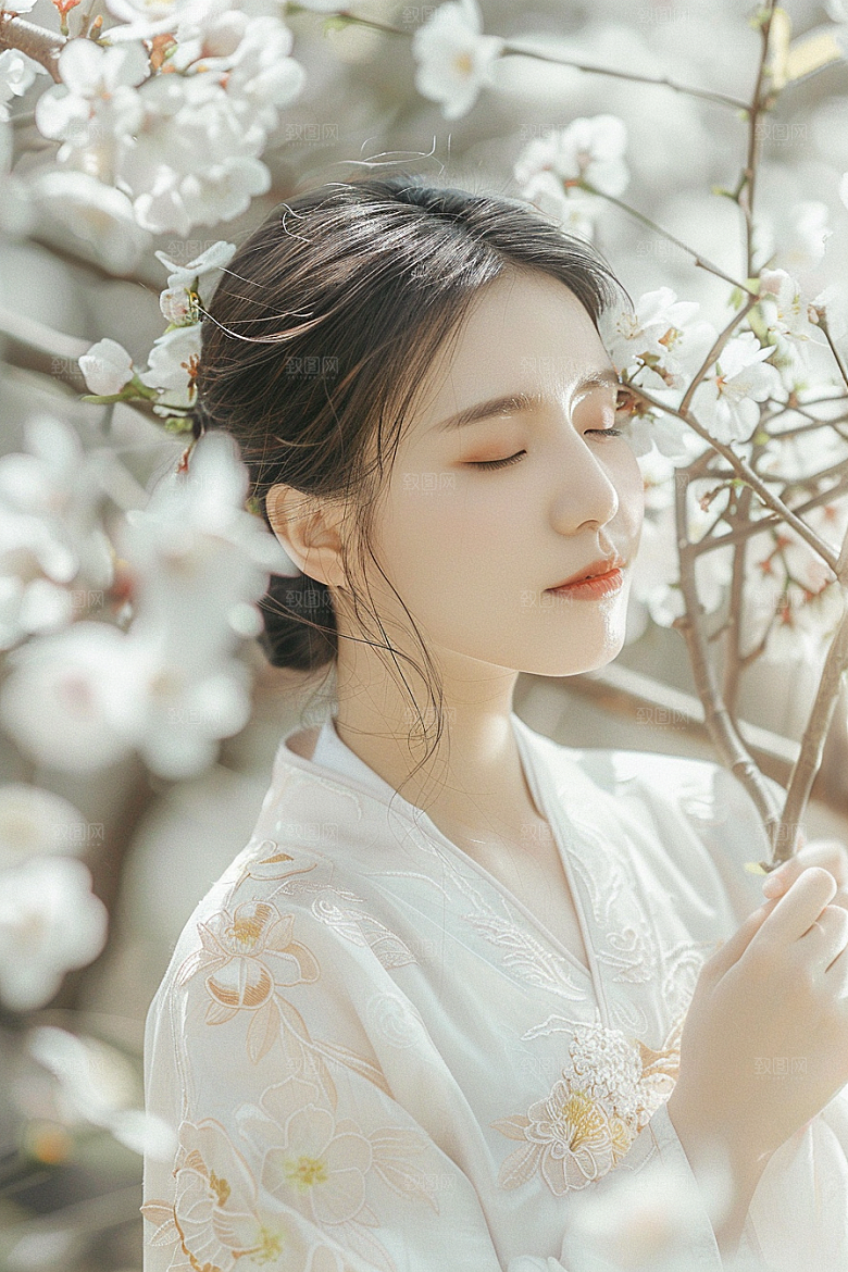 花卉汉服人物唯美中式摄影图