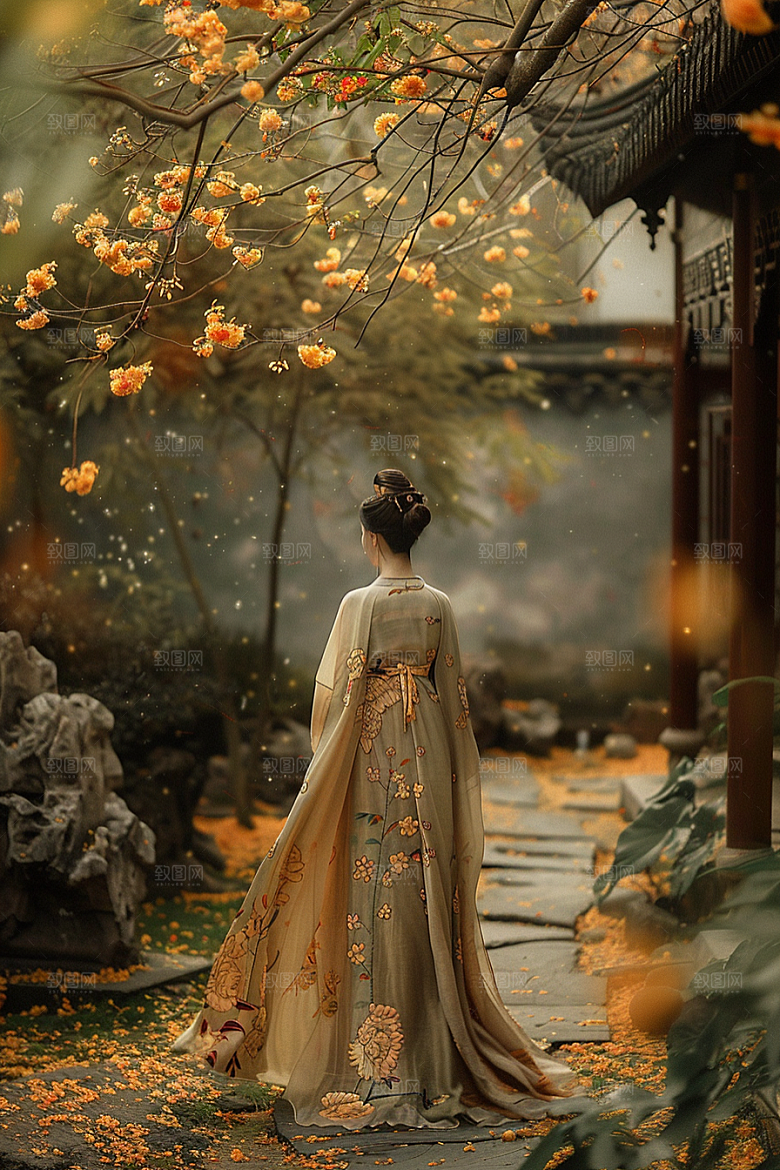 花卉汉服人物浪漫高清摄影图