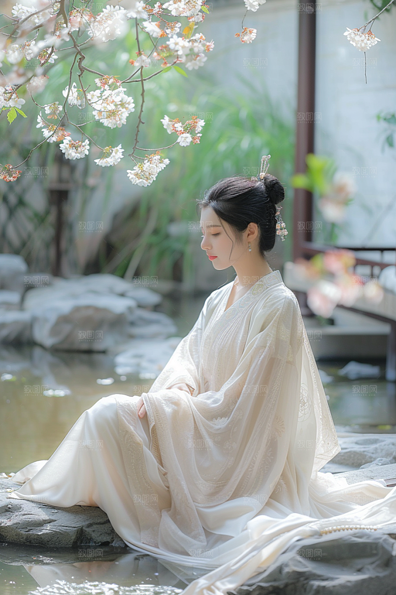 花卉汉服人物高清美景摄影图