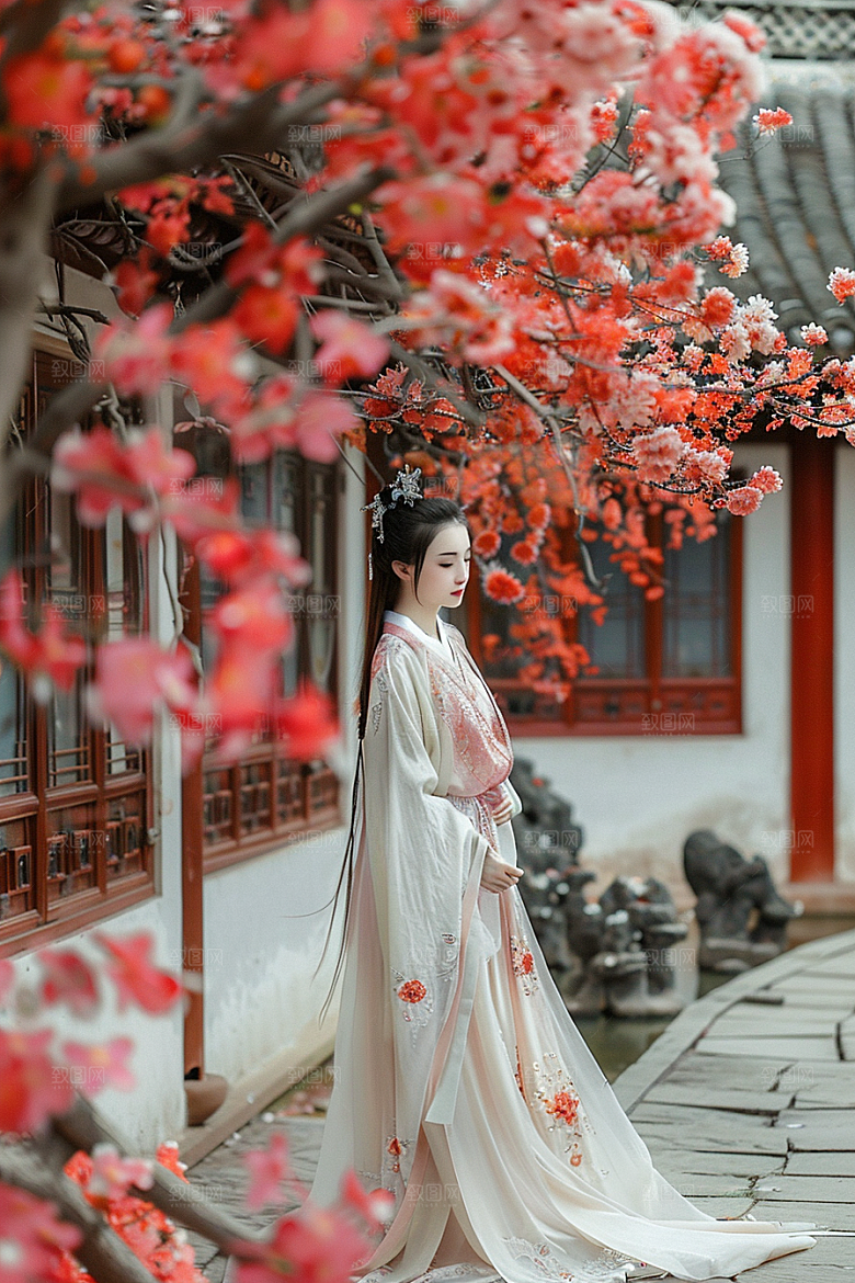 花卉汉服人物美景唯美摄影图