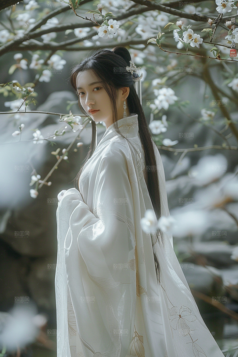 花卉汉服人物园林中国风摄影图