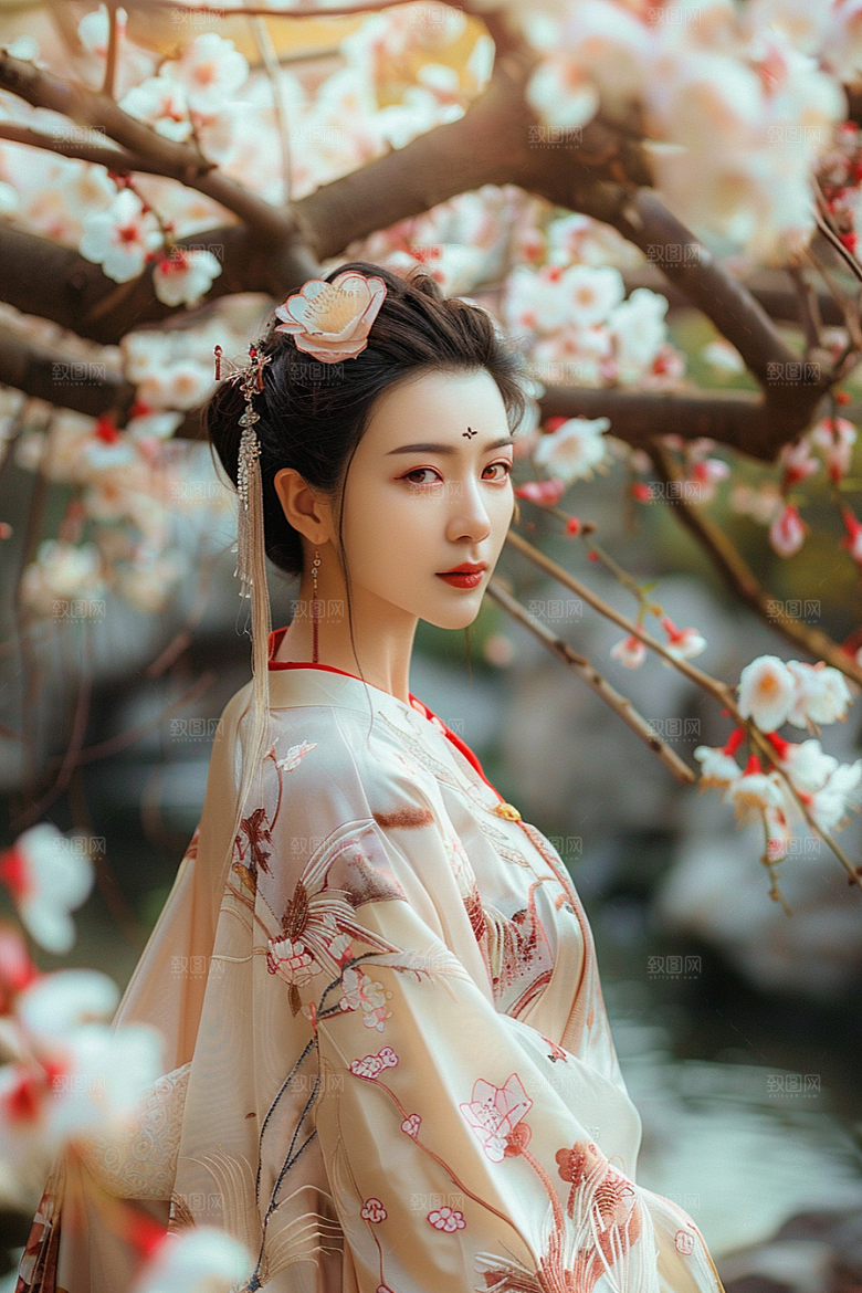 花卉汉服人物唯美美景摄影图