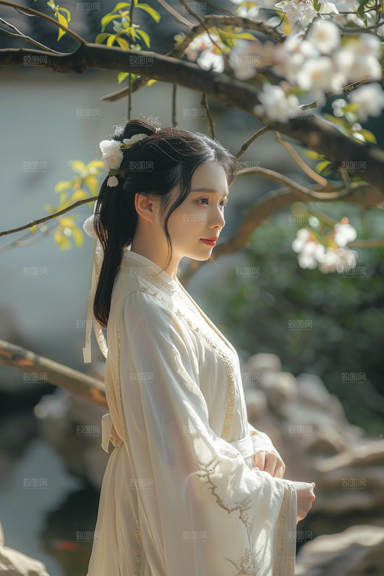 花卉汉服人物唯美写真摄影图
