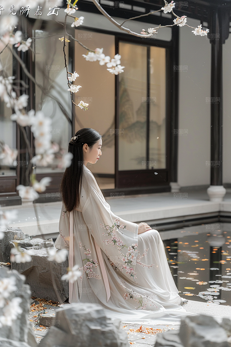 花卉汉服人物花丛美女摄影图