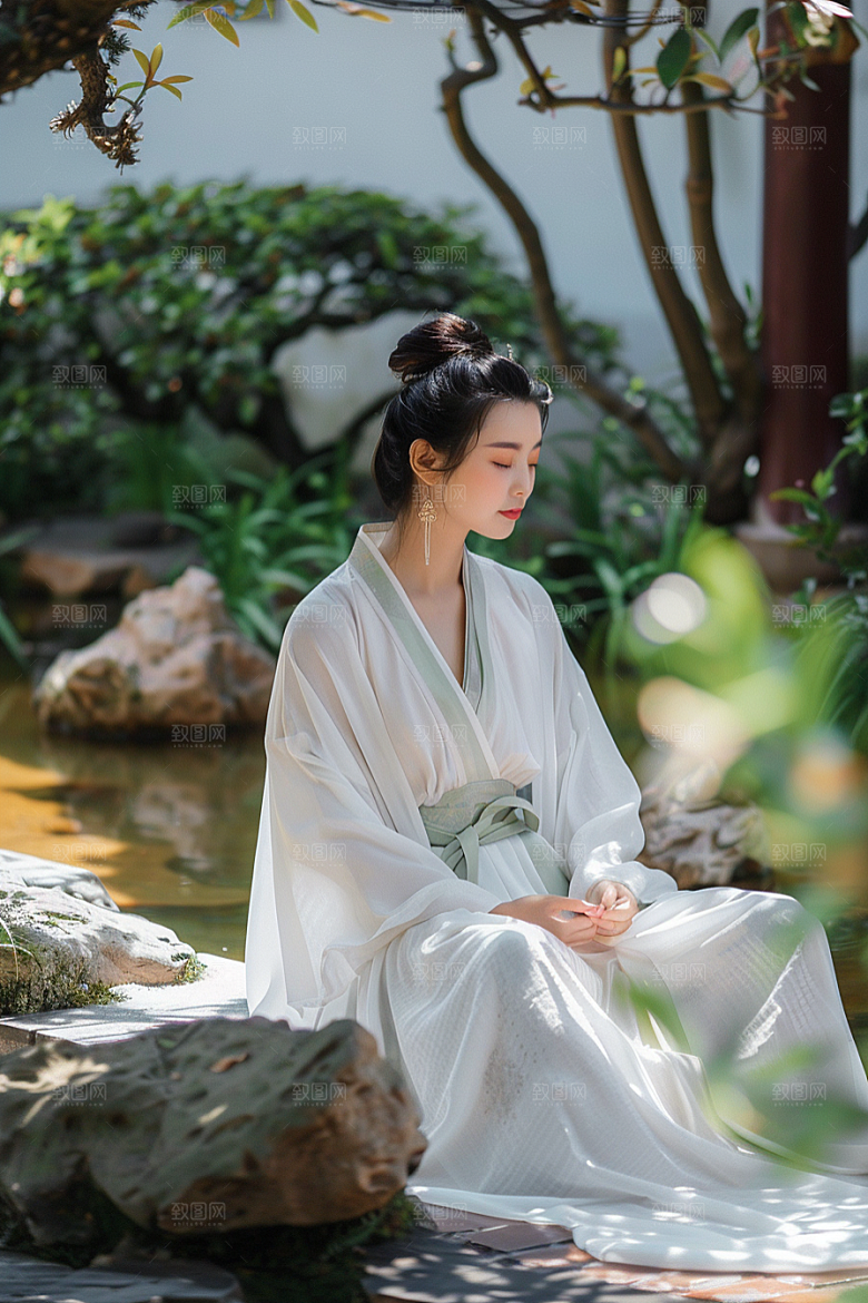 花卉汉服人物中式中国风摄影图