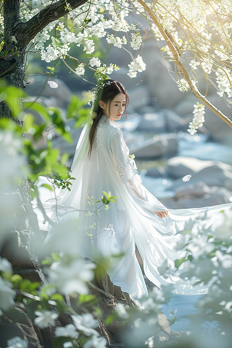 花卉汉服人物唯美高清摄影图