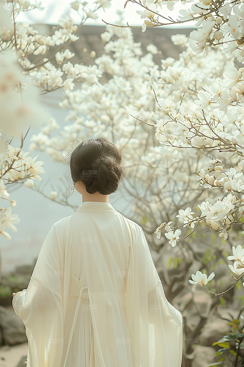 花卉汉服人物中国风高清摄影图