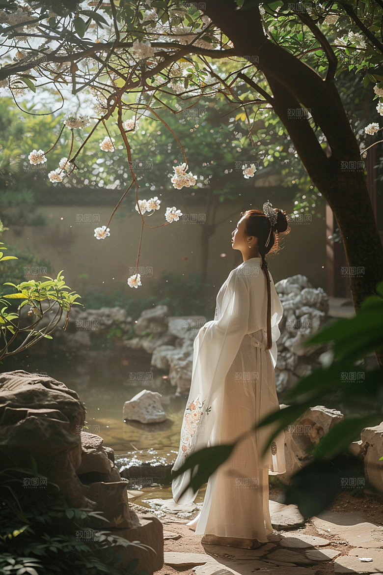 花卉汉服人物中式古风摄影图