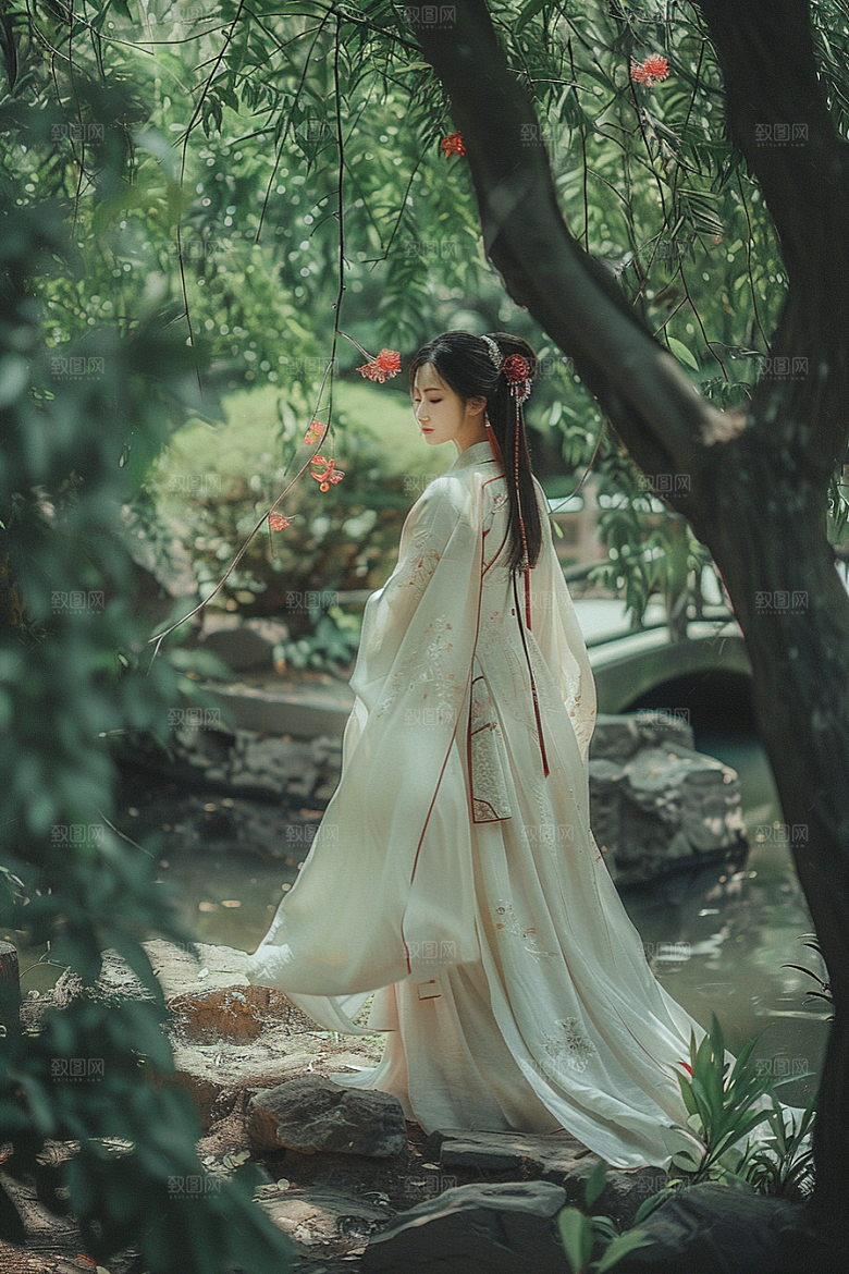 花卉汉服人物唯美中国风摄影图