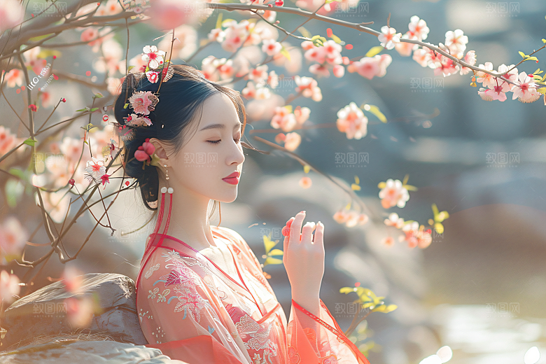 花卉汉服人物中国风浪漫摄影图