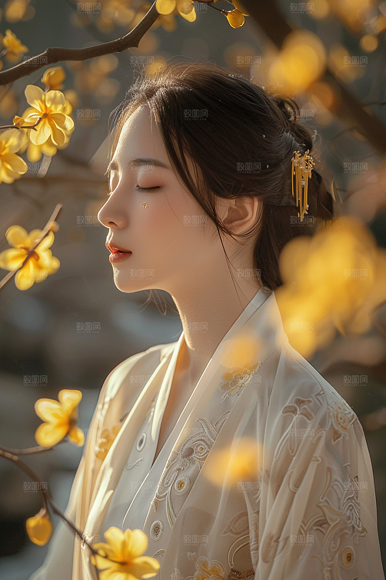 花卉汉服人物中式古风摄影图