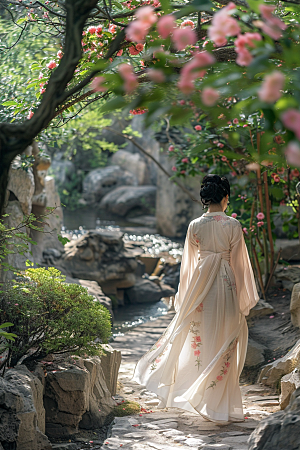 花卉汉服人物美女古风摄影图