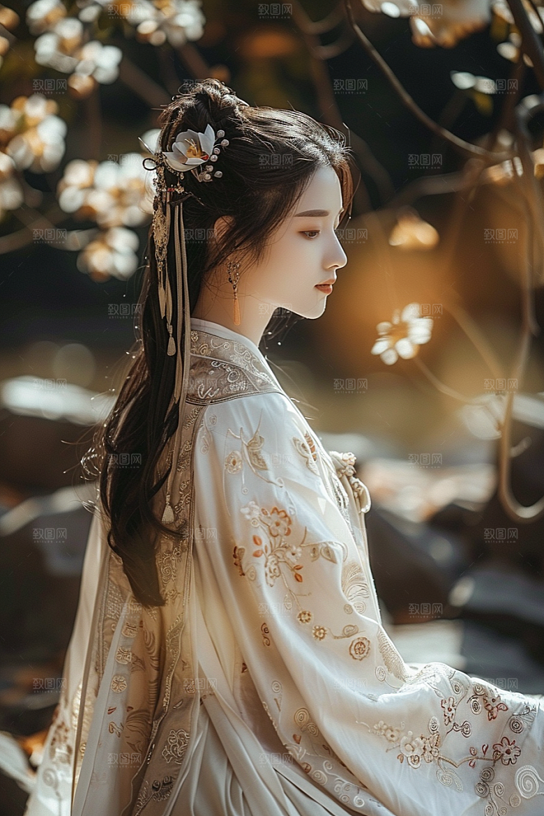花卉汉服人物唯美人像摄影图