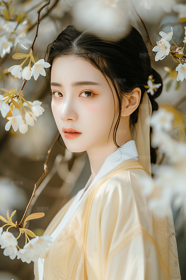 花卉汉服人物花丛古风摄影图