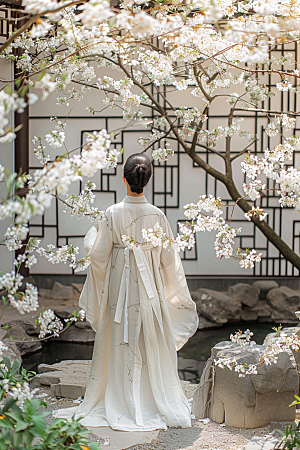 花卉汉服人物美女古风摄影图