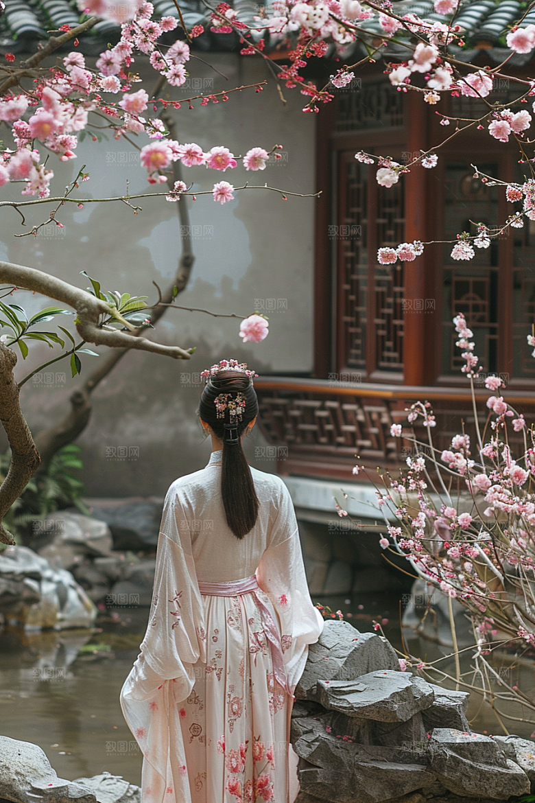花卉汉服人物唯美美女摄影图