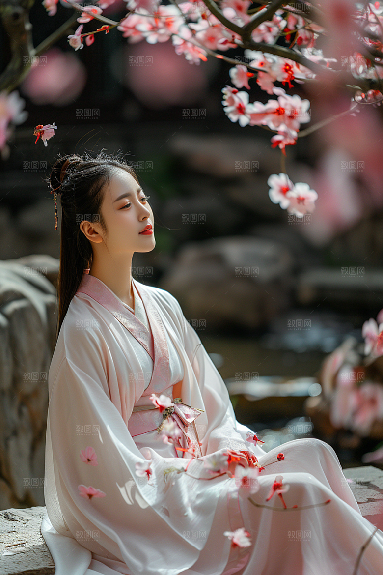 花卉汉服人物浪漫高清摄影图