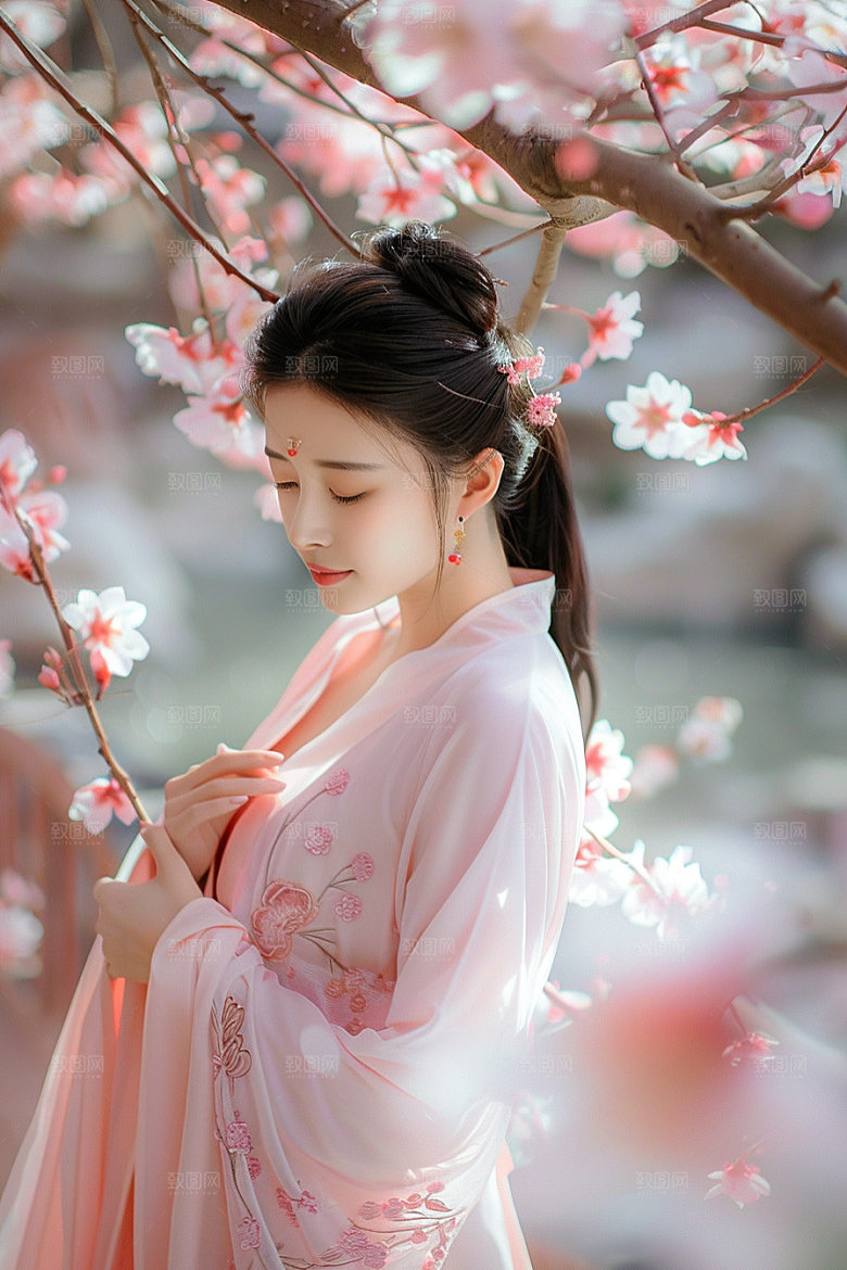 花卉汉服人物古风浪漫摄影图