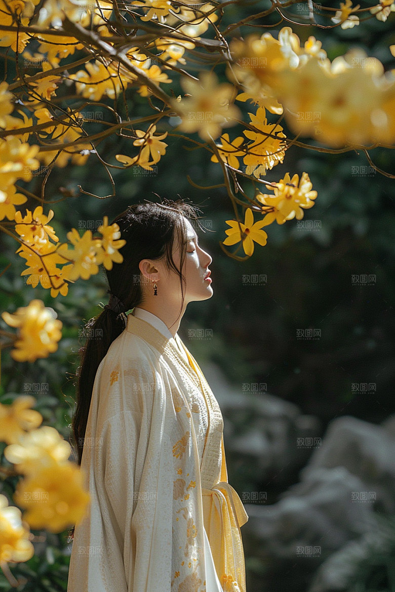 花卉汉服人物唯美美景摄影图