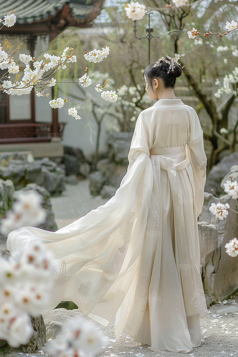 花卉汉服人物中式写真摄影图