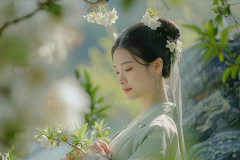 花卉汉服人物中国风高清摄影图