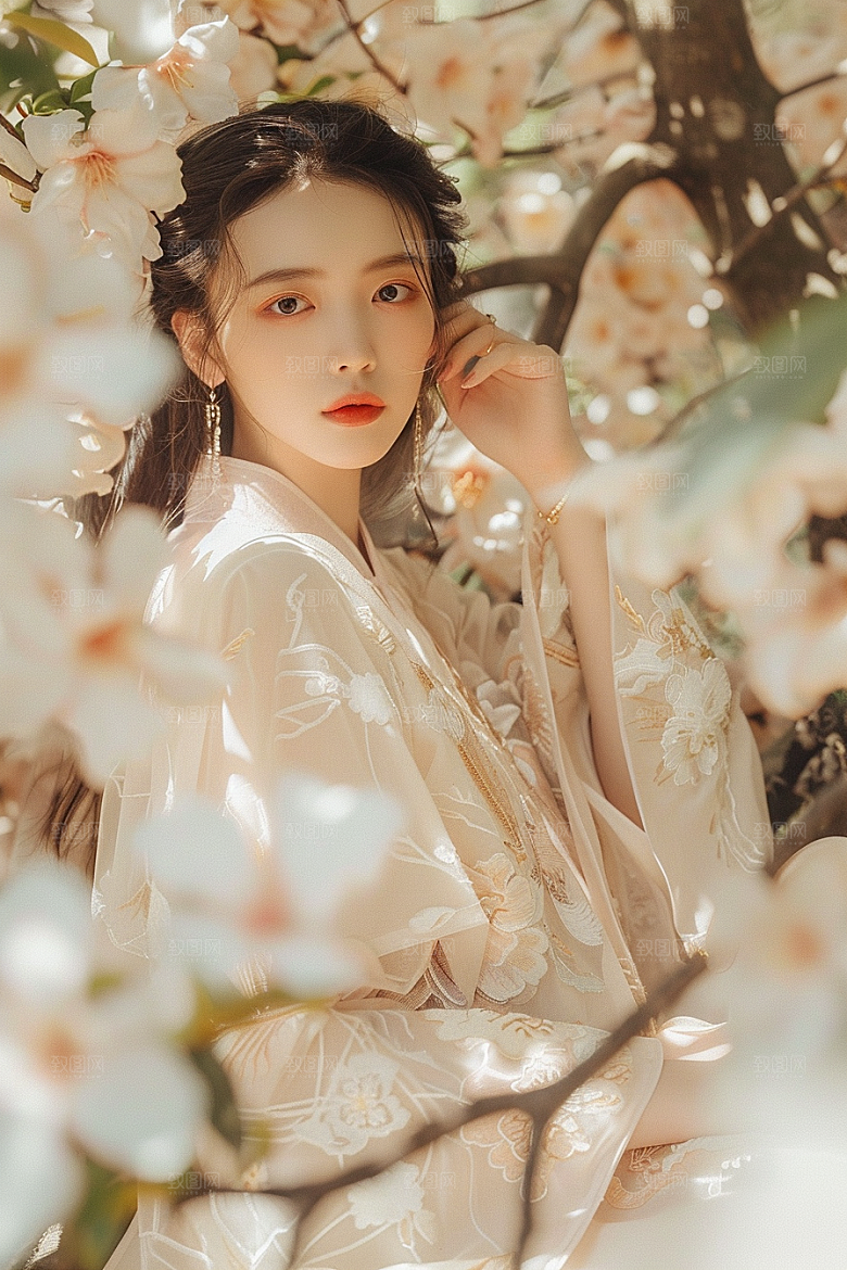 花卉汉服人物高清浪漫摄影图