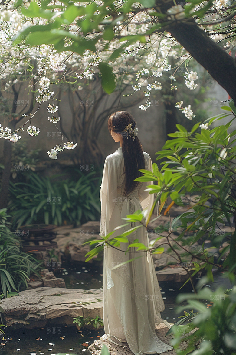 花卉汉服人物高清唯美摄影图