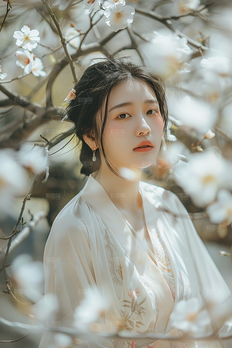 花卉汉服人物中国风浪漫摄影图