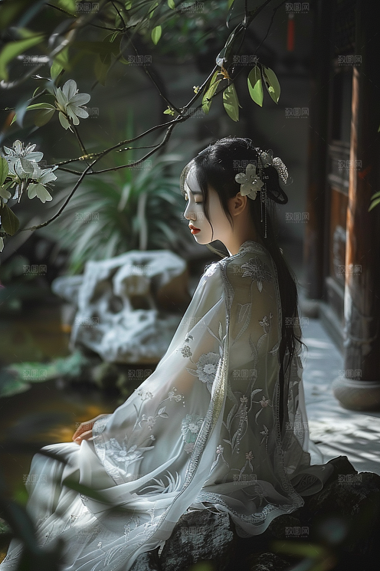 花卉汉服人物美景浪漫摄影图