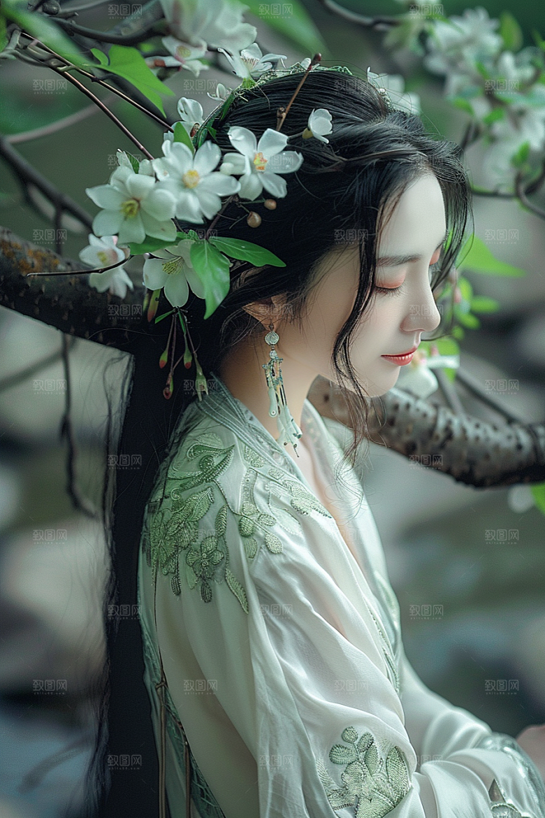 花卉汉服人物古风唯美摄影图