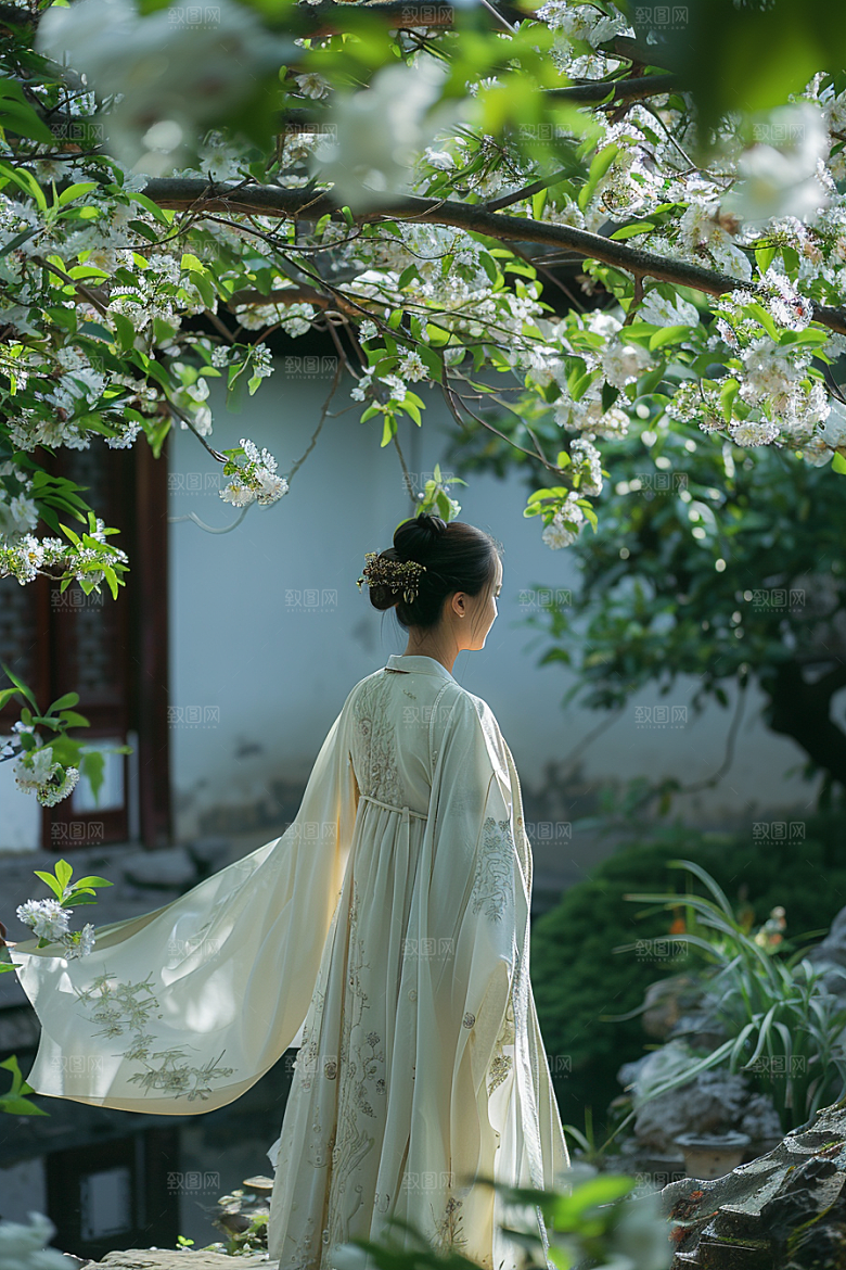 花卉汉服人物唯美人像摄影图