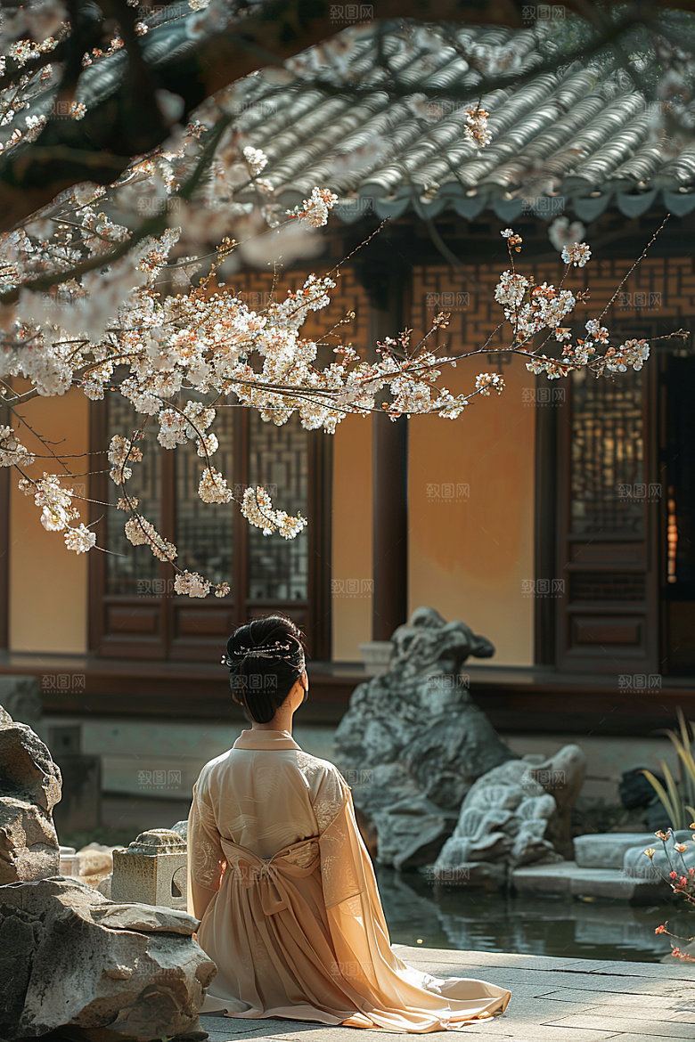花卉汉服人物写真花丛摄影图