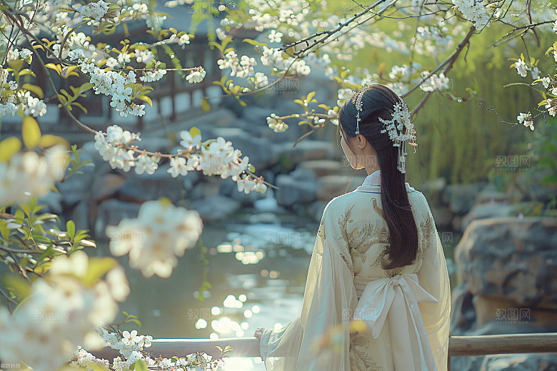 花卉汉服人物古风中国风摄影图