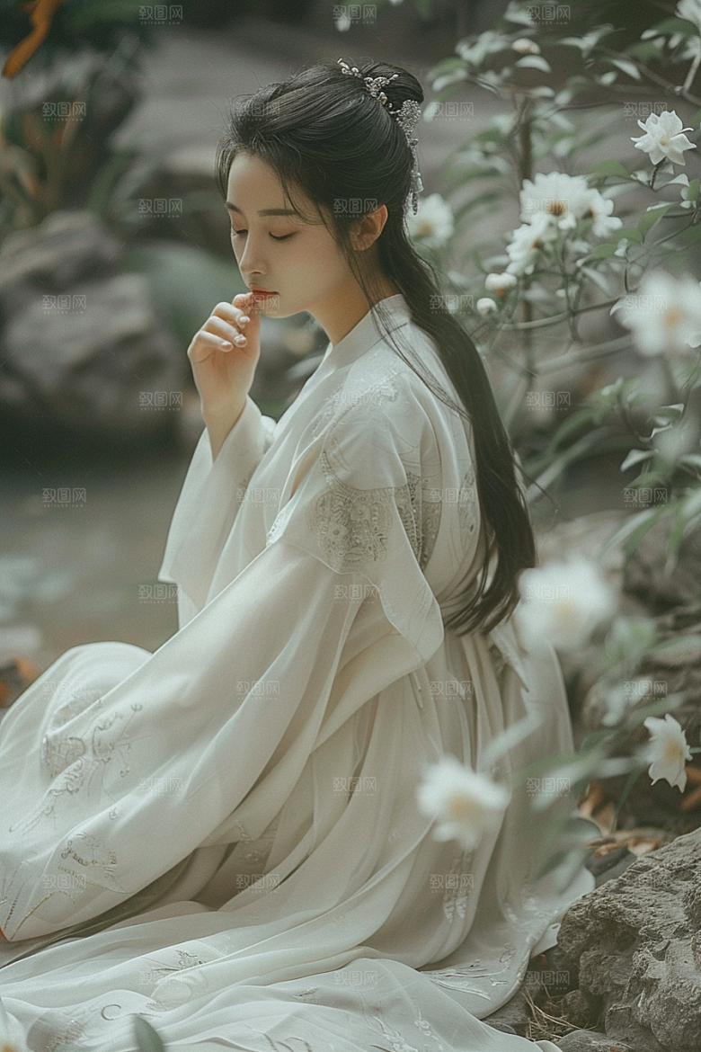 花卉汉服人物园林美女摄影图