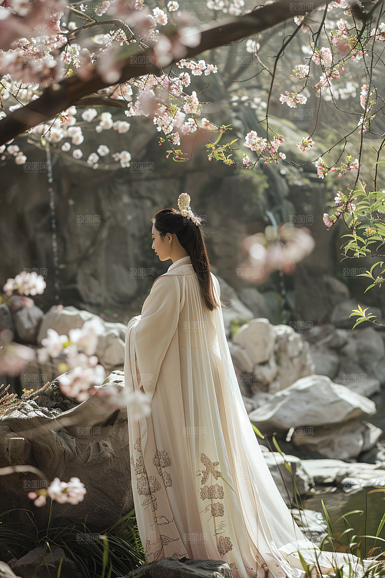 花卉汉服人物美女古风摄影图