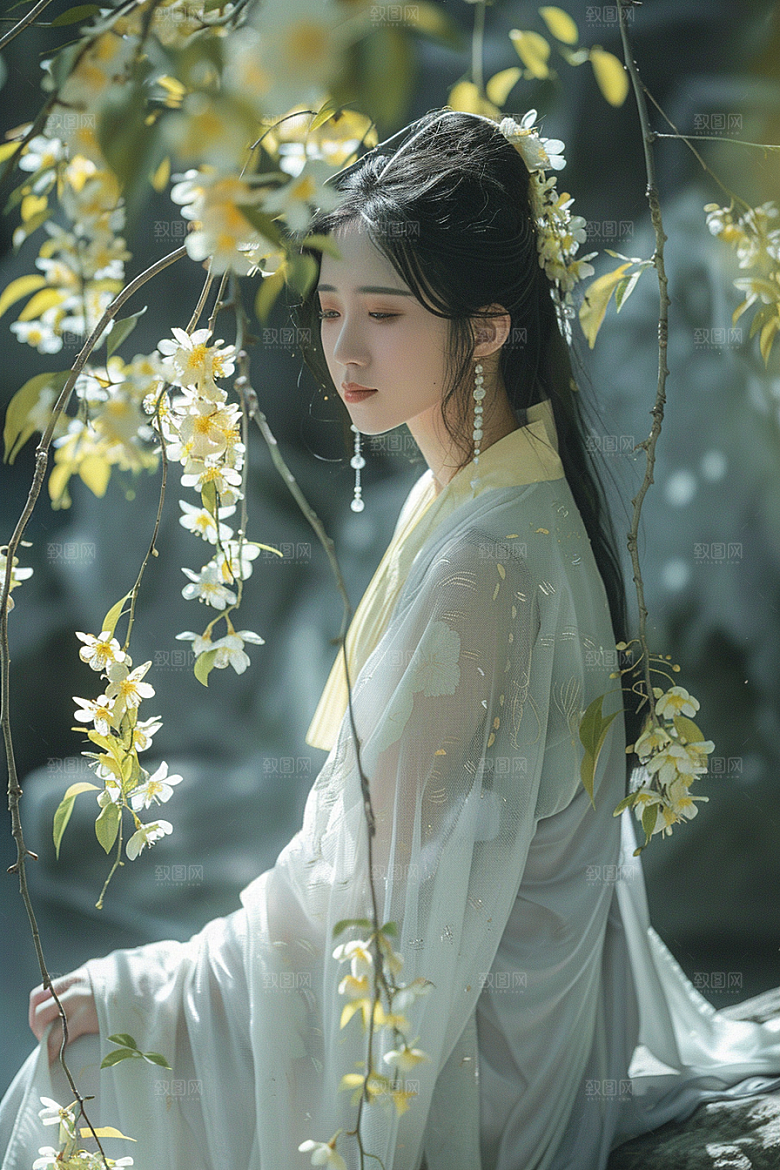 花卉汉服人物人像美女摄影图